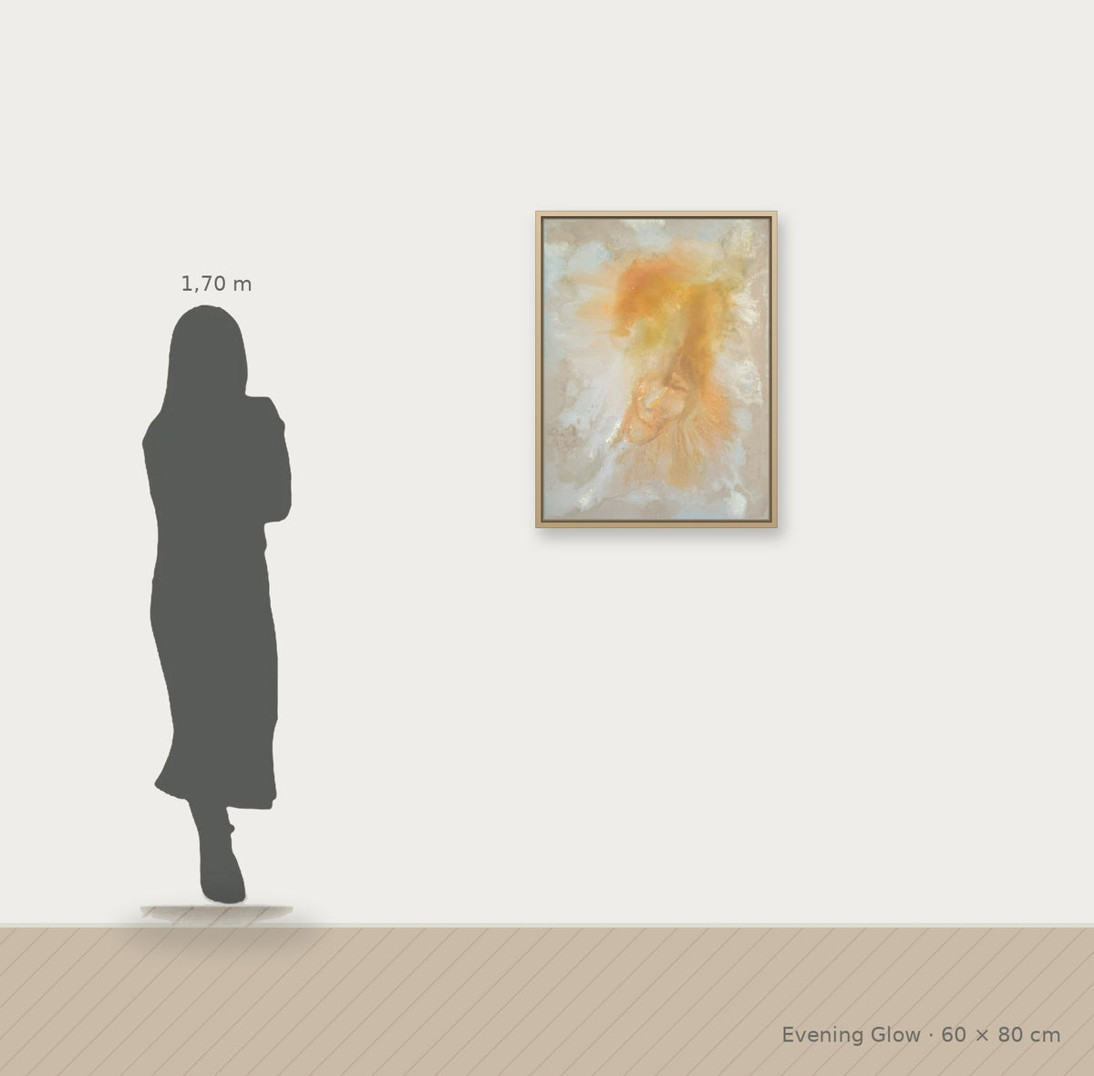Evening Glow – Größenvergleich 60 x 80 cm neben Person (1,70 m)
