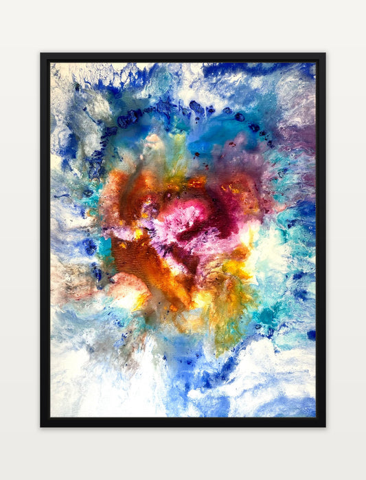 Galactic Sphere – abstraktes Gemälde 60 x 80 cm im schmalen schwarzen Schattenfugenrahmen, Frontalansicht