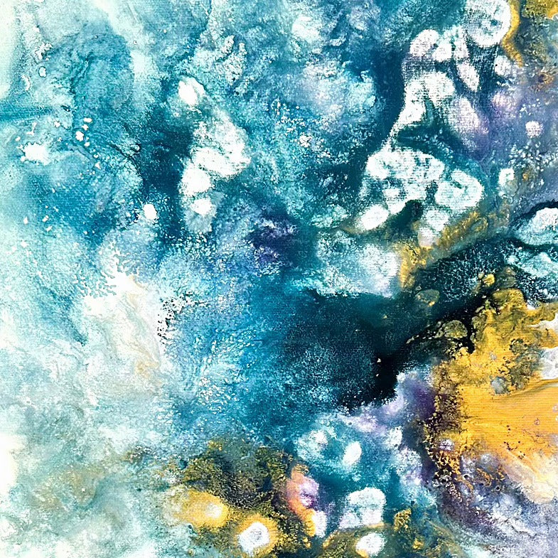 Holi Harmony – Detailaufnahme der Malstruktur, Acryl auf Leinwand