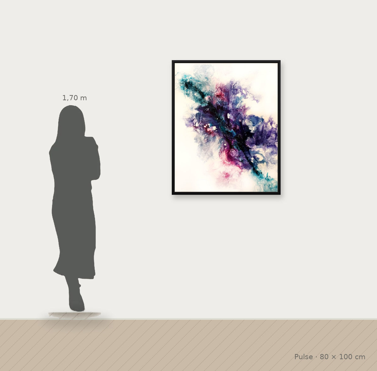 Pulse – Größenvergleich 80 x 100 cm mit Person (1,70 m)