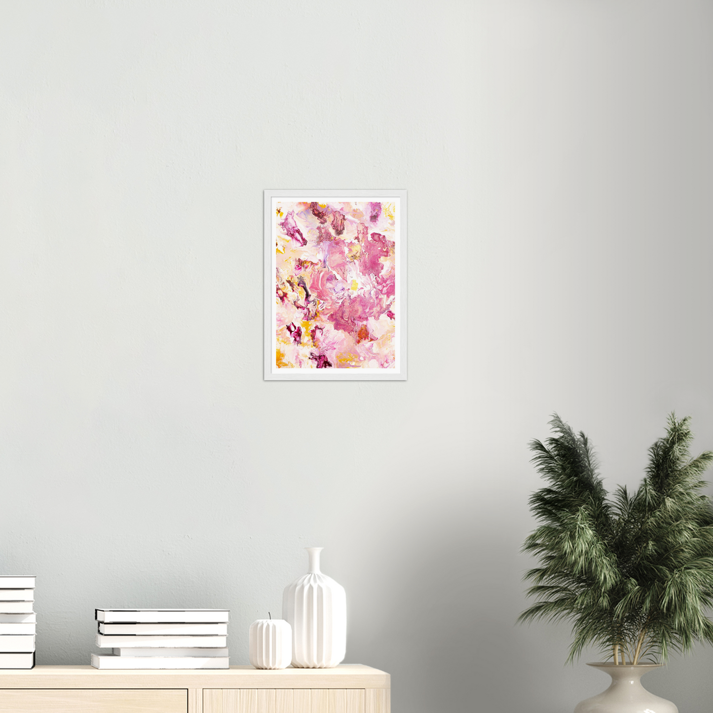 Pink Rose Print auf Premium Matt Papier mit Holzrahmen